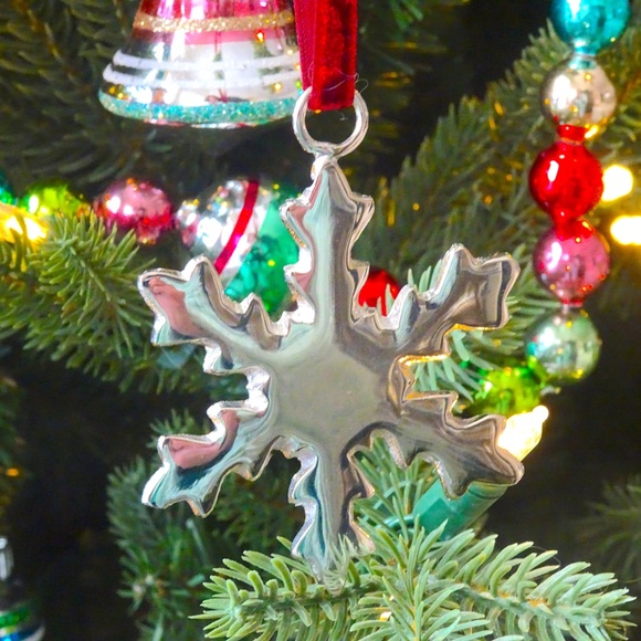 Other - Shiny Silver Metal Snowflake Christmas Xmas Red Velvet Ribbon Holiday Ornament
